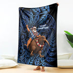 New Zealand Christmas Blanket Santa Riding Kiwi Bird Silver Fern