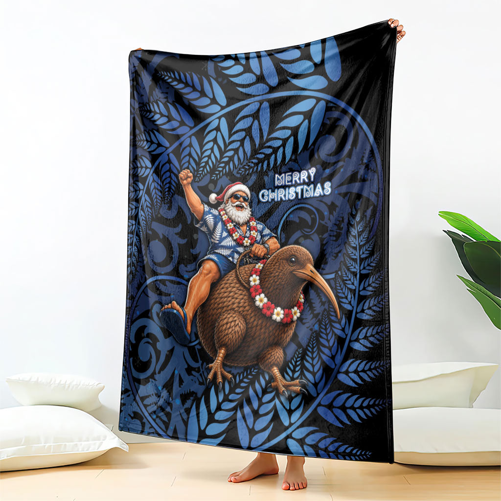 New Zealand Christmas Blanket Santa Riding Kiwi Bird Silver Fern