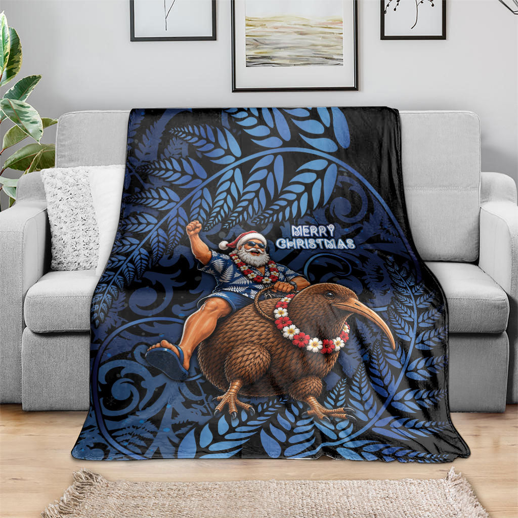 New Zealand Christmas Blanket Santa Riding Kiwi Bird Silver Fern
