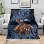 New Zealand Christmas Blanket Santa Riding Kiwi Bird Silver Fern