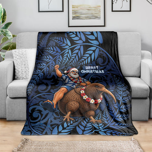 New Zealand Christmas Blanket Santa Riding Kiwi Bird Silver Fern