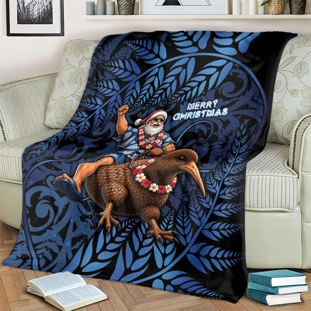 New Zealand Christmas Blanket Santa Riding Kiwi Bird Silver Fern