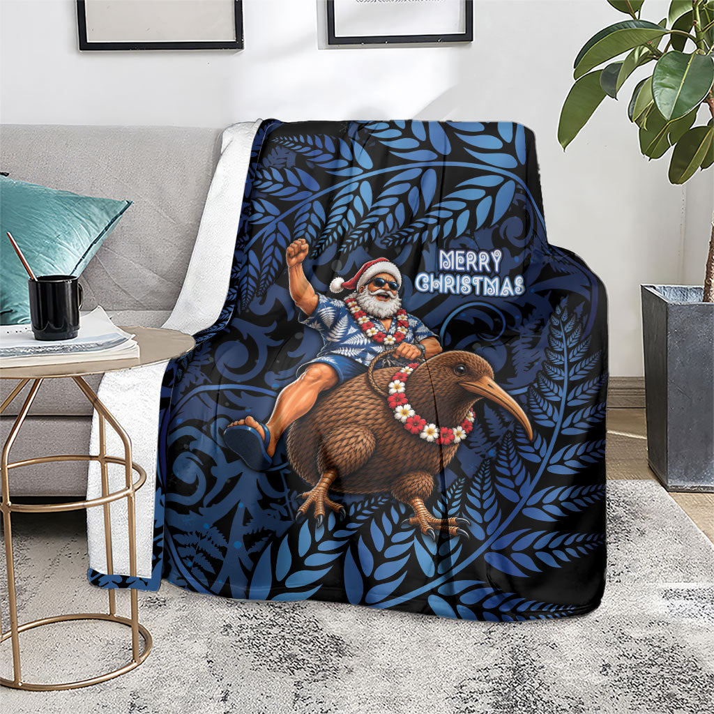 New Zealand Christmas Blanket Santa Riding Kiwi Bird Silver Fern