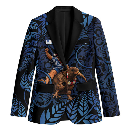 New Zealand Christmas Blazer Santa Riding Kiwi Bird Silver Fern