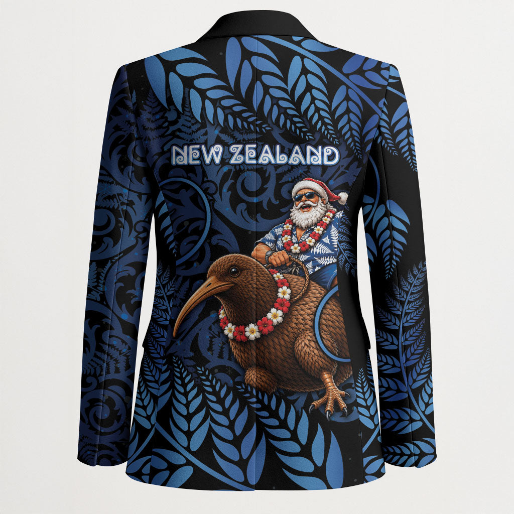 New Zealand Christmas Blazer Santa Riding Kiwi Bird Silver Fern