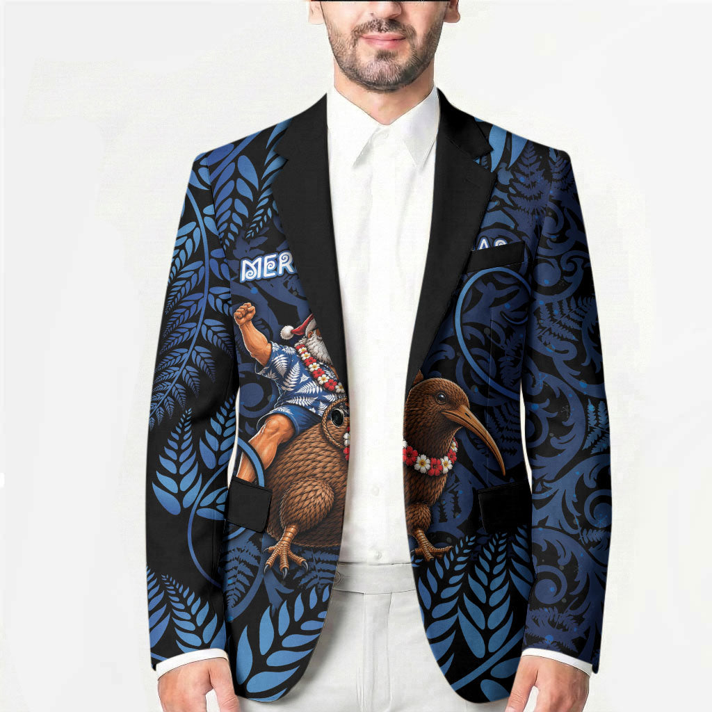 New Zealand Christmas Blazer Santa Riding Kiwi Bird Silver Fern