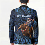 New Zealand Christmas Blazer Santa Riding Kiwi Bird Silver Fern