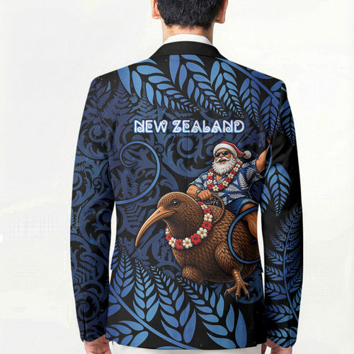 New Zealand Christmas Blazer Santa Riding Kiwi Bird Silver Fern