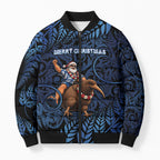 New Zealand Christmas Bomber Puffer Jacket Santa Riding Kiwi Bird Silver Fern