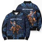 New Zealand Christmas Bomber Puffer Jacket Santa Riding Kiwi Bird Silver Fern