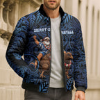 New Zealand Christmas Bomber Puffer Jacket Santa Riding Kiwi Bird Silver Fern