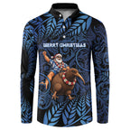 New Zealand Christmas Button Sweatshirt Santa Riding Kiwi Bird Silver Fern