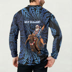 New Zealand Christmas Button Sweatshirt Santa Riding Kiwi Bird Silver Fern