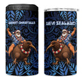 New Zealand Christmas 4 in 1 Can Cooler Tumbler Santa Riding Kiwi Bird Silver Fern