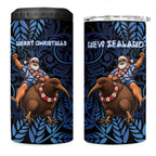 New Zealand Christmas 4 in 1 Can Cooler Tumbler Santa Riding Kiwi Bird Silver Fern
