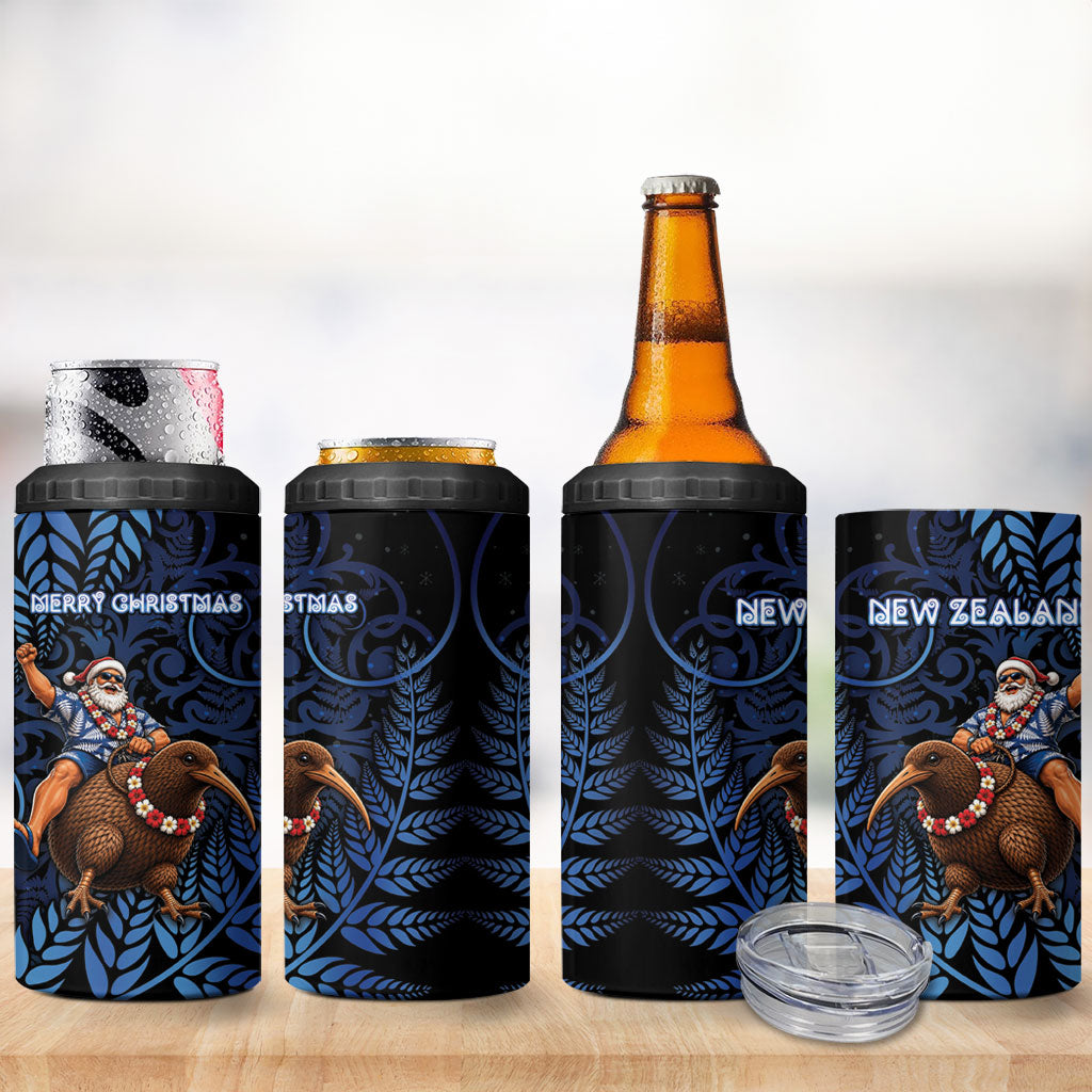 New Zealand Christmas 4 in 1 Can Cooler Tumbler Santa Riding Kiwi Bird Silver Fern