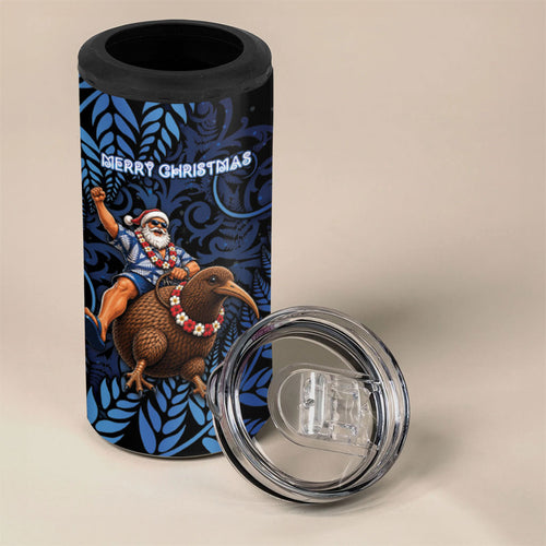 New Zealand Christmas 4 in 1 Can Cooler Tumbler Santa Riding Kiwi Bird Silver Fern