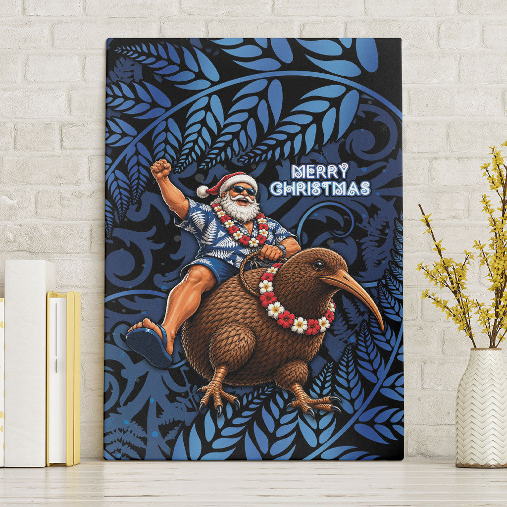 New Zealand Christmas Canvas Wall Art Santa Riding Kiwi Bird Silver Fern