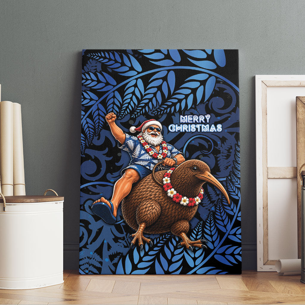 New Zealand Christmas Canvas Wall Art Santa Riding Kiwi Bird Silver Fern