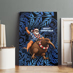 New Zealand Christmas Canvas Wall Art Santa Riding Kiwi Bird Silver Fern