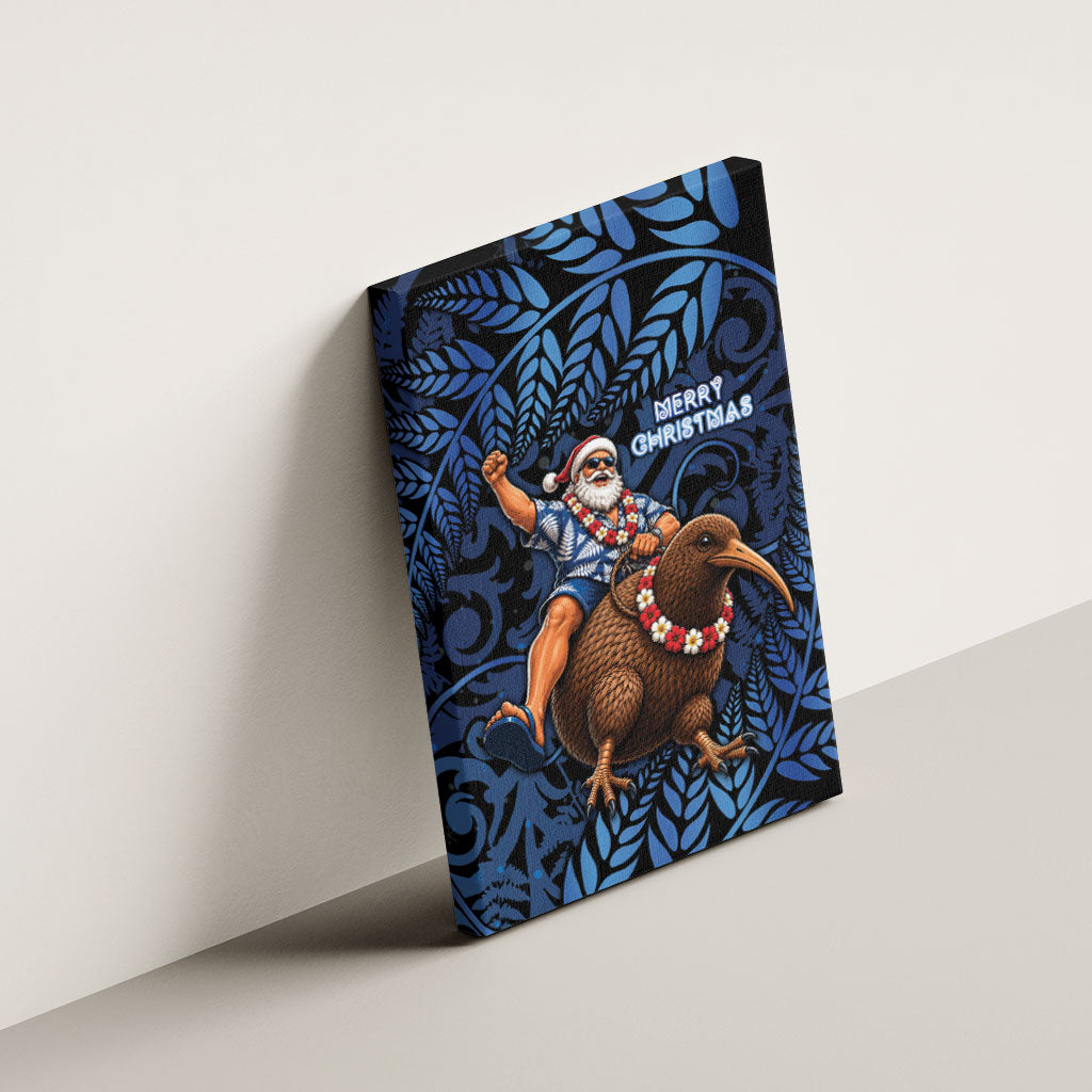 New Zealand Christmas Canvas Wall Art Santa Riding Kiwi Bird Silver Fern