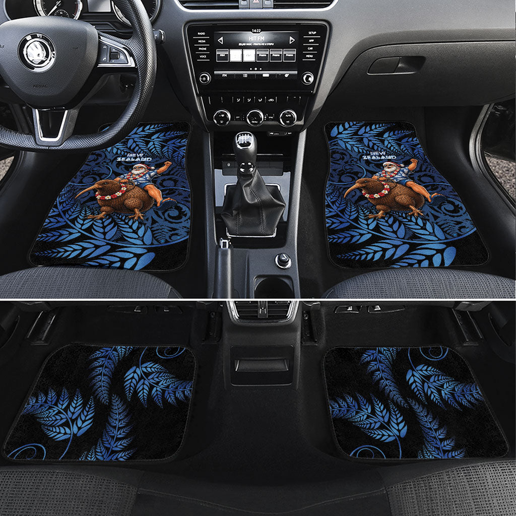 New Zealand Christmas Car Mats Santa Riding Kiwi Bird Silver Fern