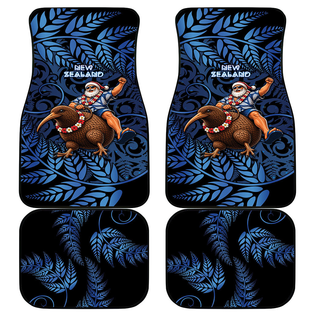 New Zealand Christmas Car Mats Santa Riding Kiwi Bird Silver Fern