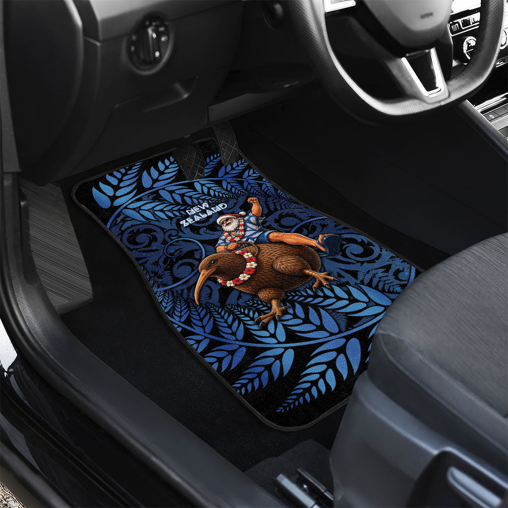 New Zealand Christmas Car Mats Santa Riding Kiwi Bird Silver Fern