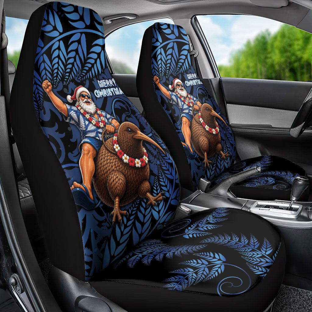 New Zealand Christmas Car Seat Cover Santa Riding Kiwi Bird Silver Fern