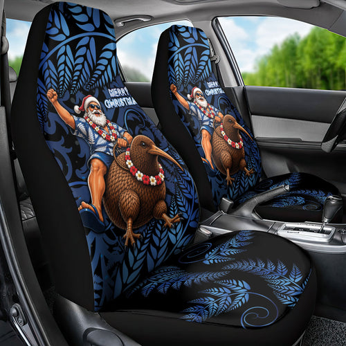 New Zealand Christmas Car Seat Cover Santa Riding Kiwi Bird Silver Fern
