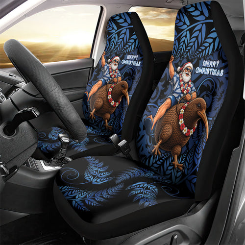 New Zealand Christmas Car Seat Cover Santa Riding Kiwi Bird Silver Fern
