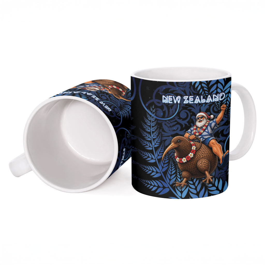 New Zealand Christmas Ceramic Mug Santa Riding Kiwi Bird Silver Fern