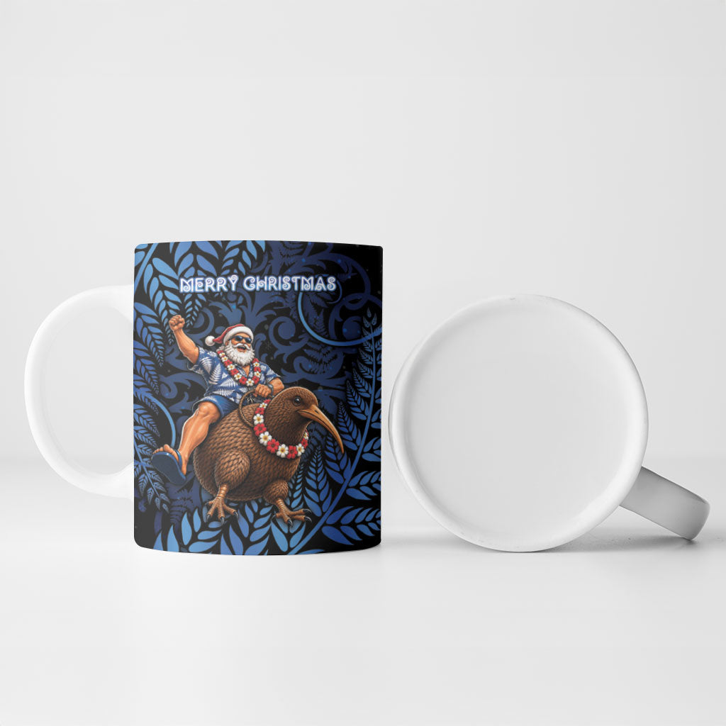 New Zealand Christmas Ceramic Mug Santa Riding Kiwi Bird Silver Fern