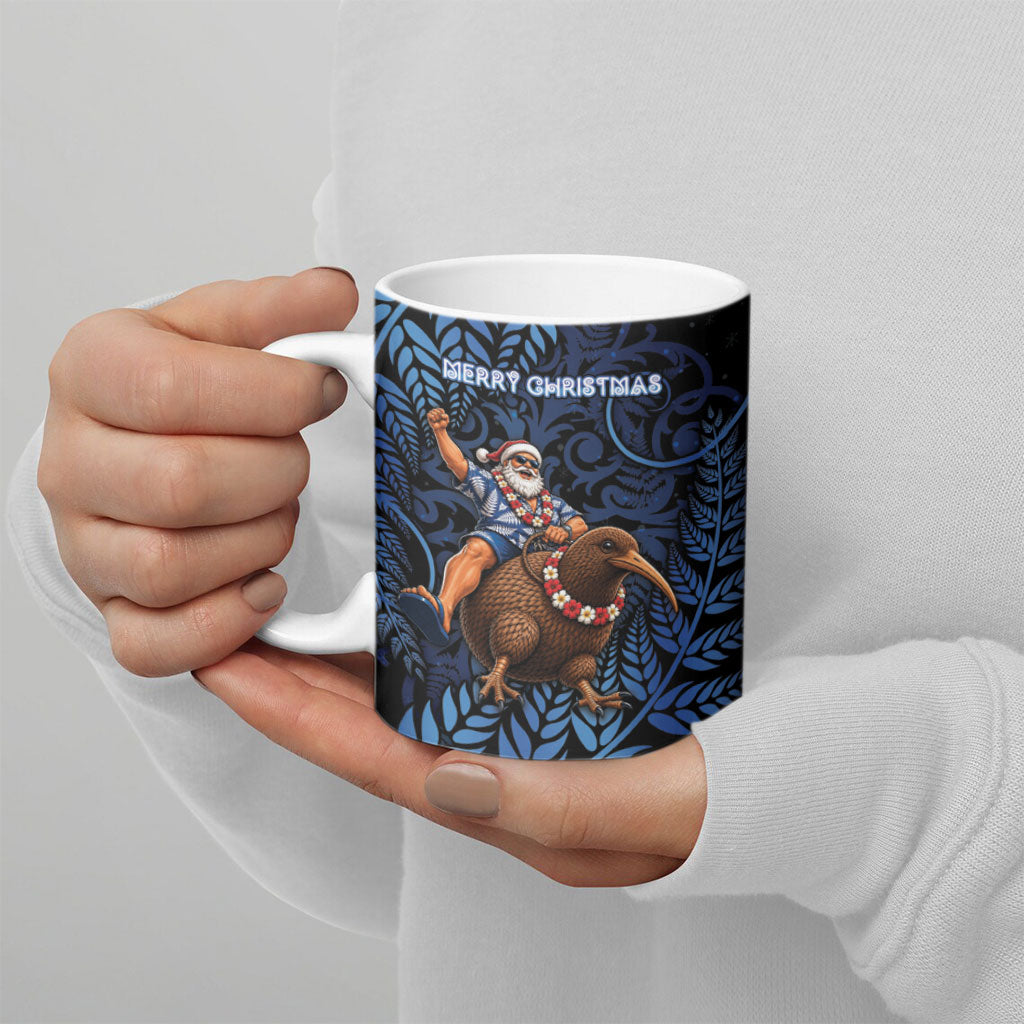 New Zealand Christmas Ceramic Mug Santa Riding Kiwi Bird Silver Fern