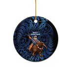 New Zealand Christmas Ceramic Ornament Santa Riding Kiwi Bird Silver Fern