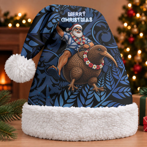 New Zealand Christmas Santa Hat Santa Riding Kiwi Bird Silver Fern