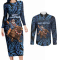 New Zealand Christmas Couples Matching Long Sleeve Bodycon Dress and Long Sleeve Button Shirt Santa Riding Kiwi Bird Silver Fern