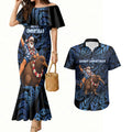 New Zealand Christmas Couples Matching Mermaid Dress and Hawaiian Shirt Santa Riding Kiwi Bird Silver Fern