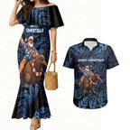 New Zealand Christmas Couples Matching Mermaid Dress and Hawaiian Shirt Santa Riding Kiwi Bird Silver Fern