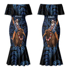 New Zealand Christmas Couples Matching Mermaid Dress and Hawaiian Shirt Santa Riding Kiwi Bird Silver Fern