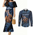 New Zealand Christmas Couples Matching Mermaid Dress and Long Sleeve Button Shirt Santa Riding Kiwi Bird Silver Fern