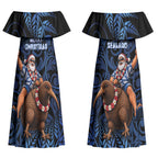 New Zealand Christmas Couples Matching Off Shoulder Maxi Dress and Hawaiian Shirt Santa Riding Kiwi Bird Silver Fern