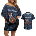 New Zealand Christmas Couples Matching Off Shoulder Short Dress and Hawaiian Shirt Santa Riding Kiwi Bird Silver Fern