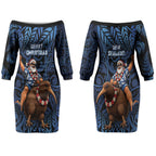 New Zealand Christmas Couples Matching Off The Shoulder Long Sleeve Dress and Hawaiian Shirt Santa Riding Kiwi Bird Silver Fern