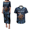 New Zealand Christmas Couples Matching Puletasi and Hawaiian Shirt Santa Riding Kiwi Bird Silver Fern