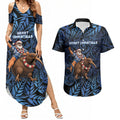 New Zealand Christmas Couples Matching Summer Maxi Dress and Hawaiian Shirt Santa Riding Kiwi Bird Silver Fern