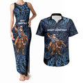 New Zealand Christmas Couples Matching Tank Maxi Dress and Hawaiian Shirt Santa Riding Kiwi Bird Silver Fern