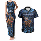 New Zealand Christmas Couples Matching Tank Maxi Dress and Hawaiian Shirt Santa Riding Kiwi Bird Silver Fern