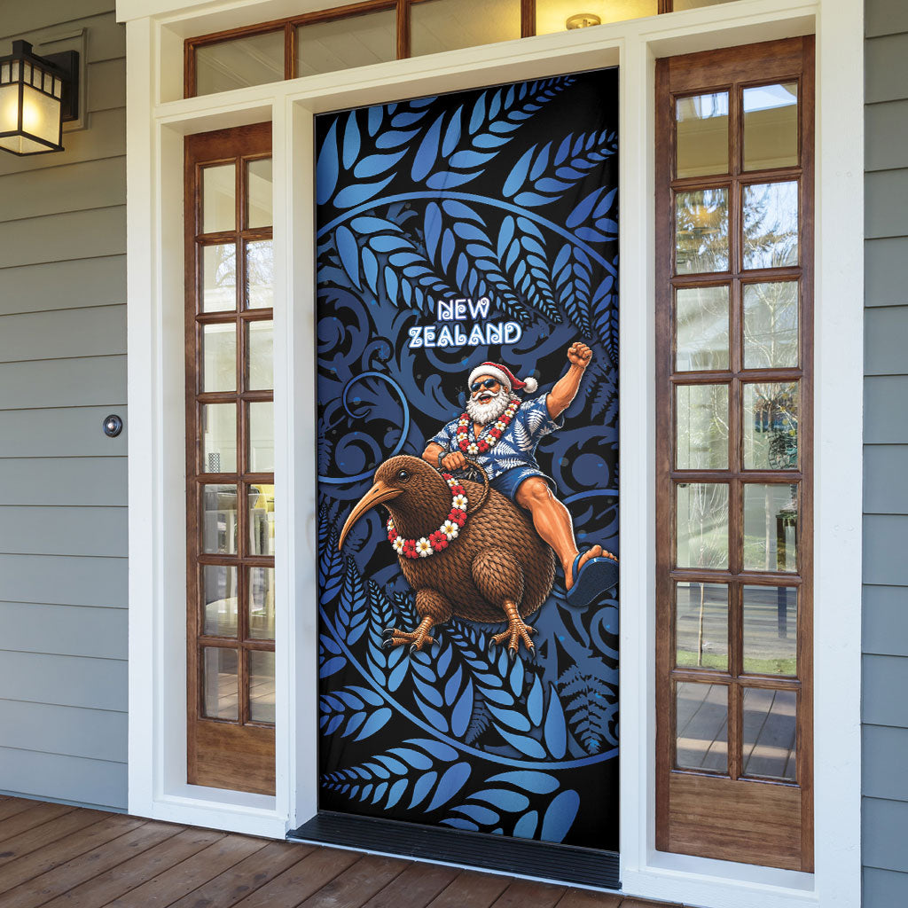 New Zealand Christmas Door Cover Santa Riding Kiwi Bird Silver Fern