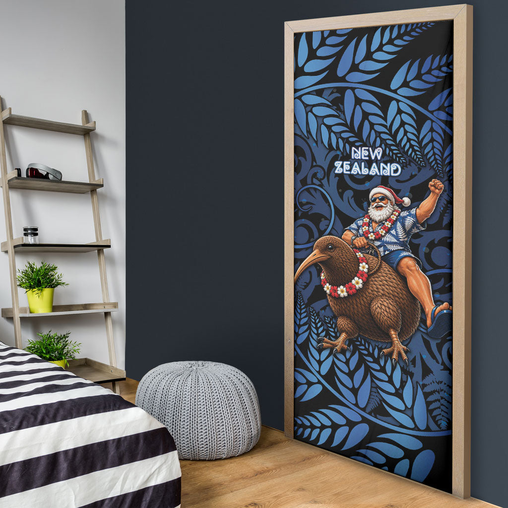 New Zealand Christmas Door Cover Santa Riding Kiwi Bird Silver Fern